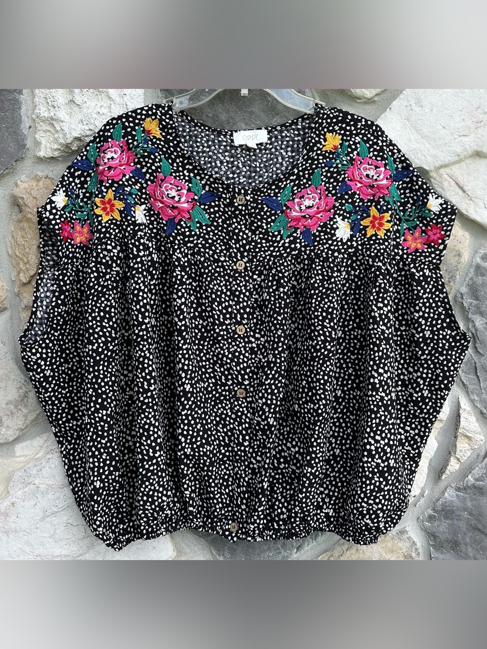 Oddy Oversized Babydoll Top Size L Embroidered Ditsy Print Boho Western Festival